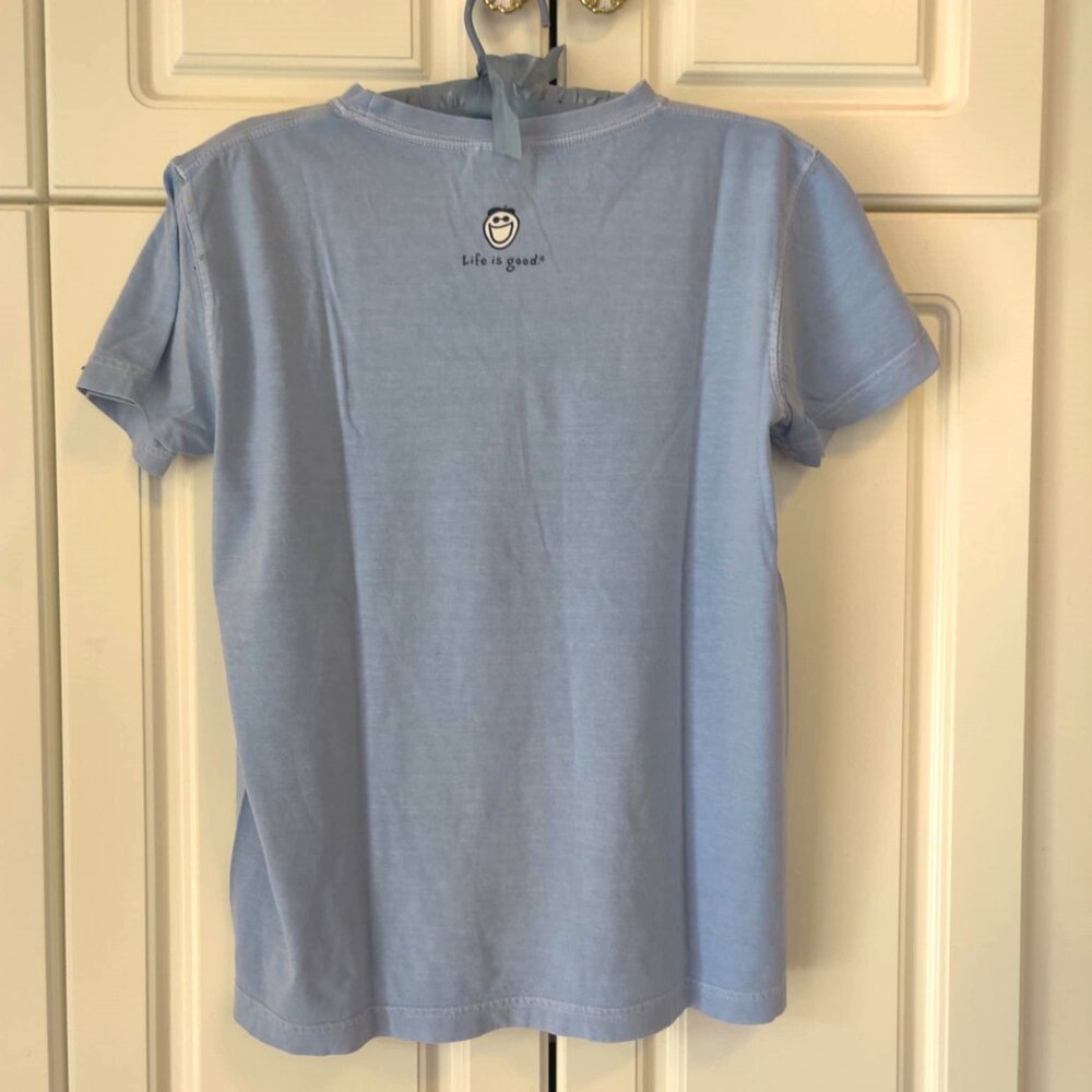 Life is Good Blue Flower Tee Shirt, Size Small - Picture 3 of 3